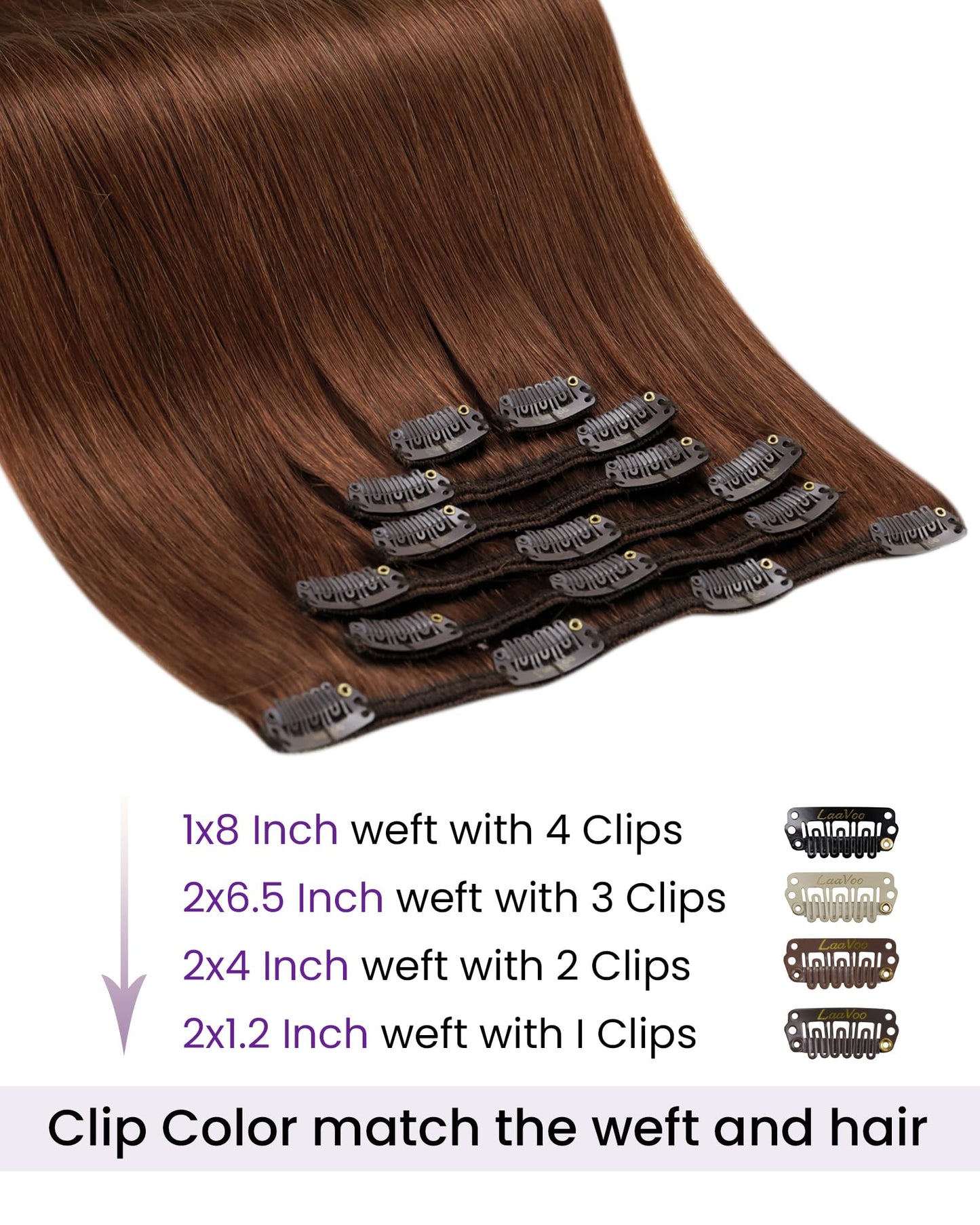 LaaVoo Clip in Hair Extensions Real Human Hair Auburn Brown Clip in Human Hair Extensions 16 Inch Auburn Human Hair Clip in Exte