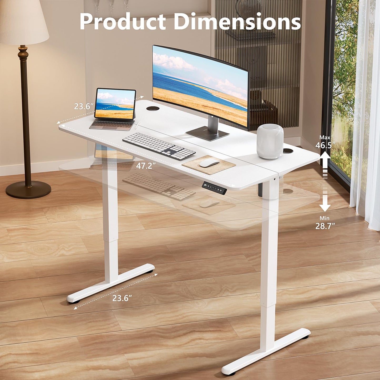 GYLADOR Electric Standing Desk 48 x 24 Inches, Height Adjustable Sit Stand Computer Desk Home Office with Memory Presets (Spliced Desktop,White)