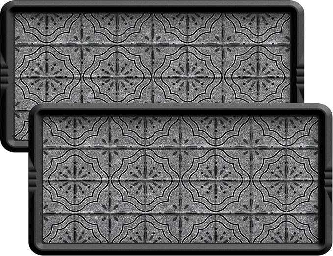Mibao Heavy-Duty Rubber Boot Tray with Raised Lip, Waterproof Shoe Storage Mat for Entryway, Indoor/Outdoor Multi-Use Non-Slip Shoe Cleaning Mat Tray, Gray, 16 x 27.5 Inches, 2 Pack