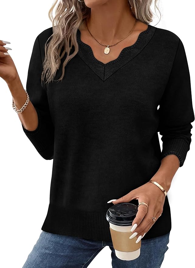 OFEEFAN Womens V Neck Sweaters Pullover Cozy Lightweight Sweaters Long Sleeve Tops Fall Outfits 2026