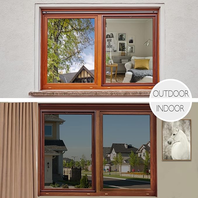 HIDBEA One Way Privacy Window Film, Daytime Mirror Reflective Heat Control UV Sun Blocking Non-Adhesive Static Cling Window Tint for Home and Office(Black-Silver, 55.1 Inch x 6.5 Feet)