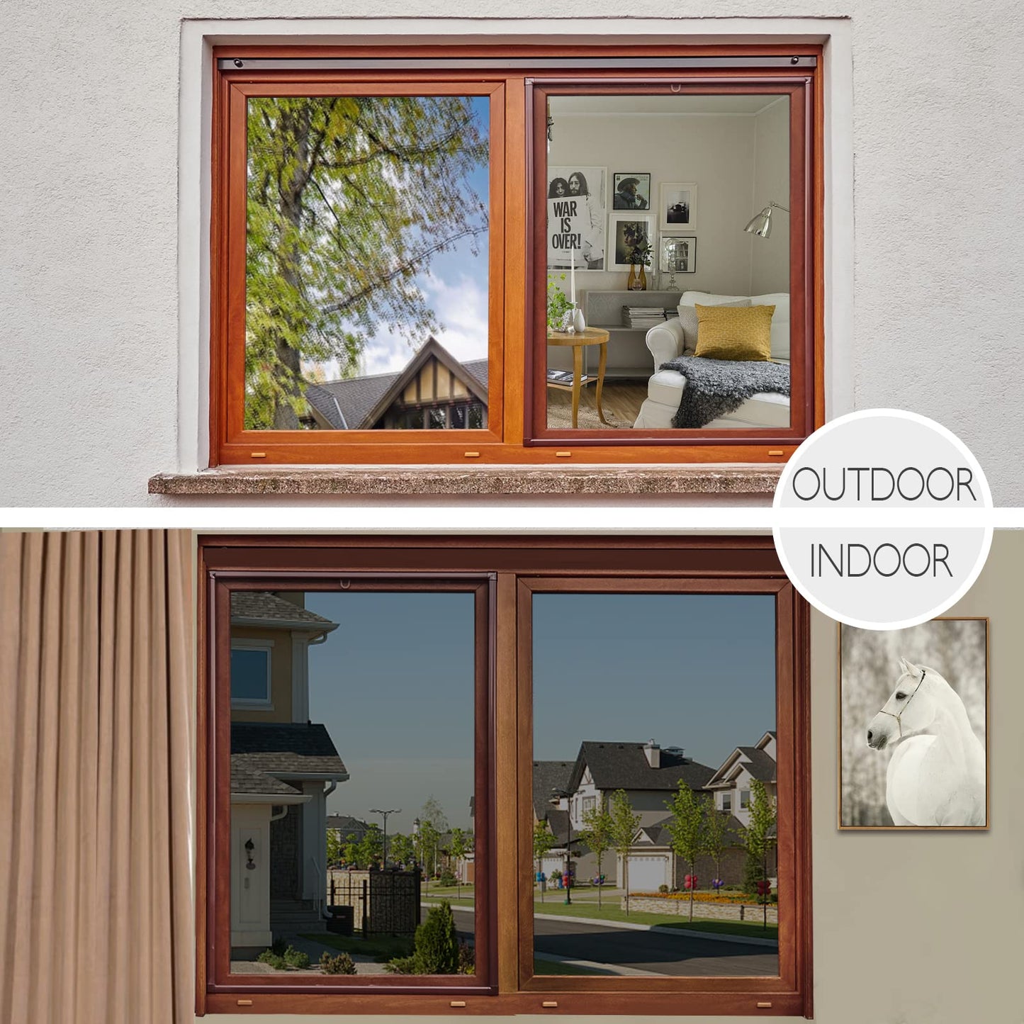 HIDBEA One Way Privacy Window Film, Daytime Mirror Reflective Heat Control UV Sun Blocking Non-Adhesive Static Cling Window Tint for Home and Office(Black-Silver, 17.5 Inch x 6.5 Feet)