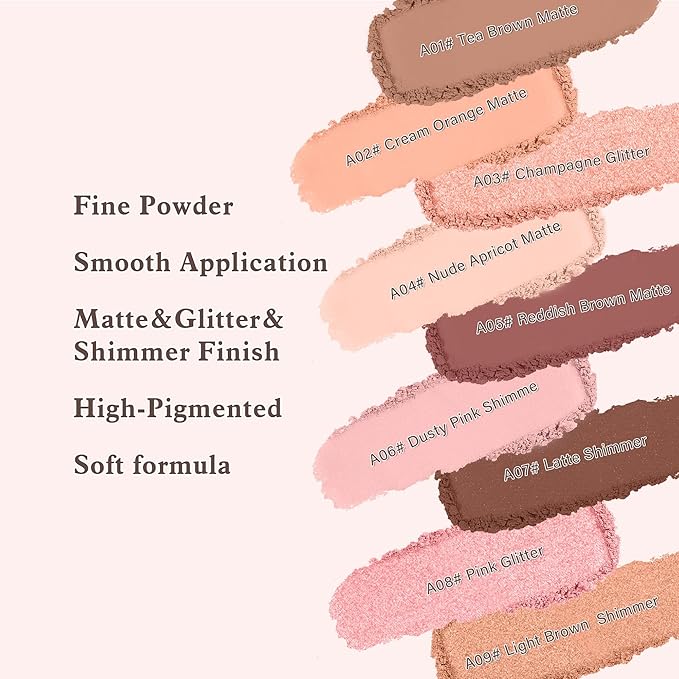 Pink Glitter Single Eyeshadow Makeup Powder Palette，High Pigment Blendable Formula Eye Make-up for Women，Neutral Eye Shadow，sombras para ojos，Longwear Waterproof，Vegan & Cruelty-Free，Eyeshadow Gift