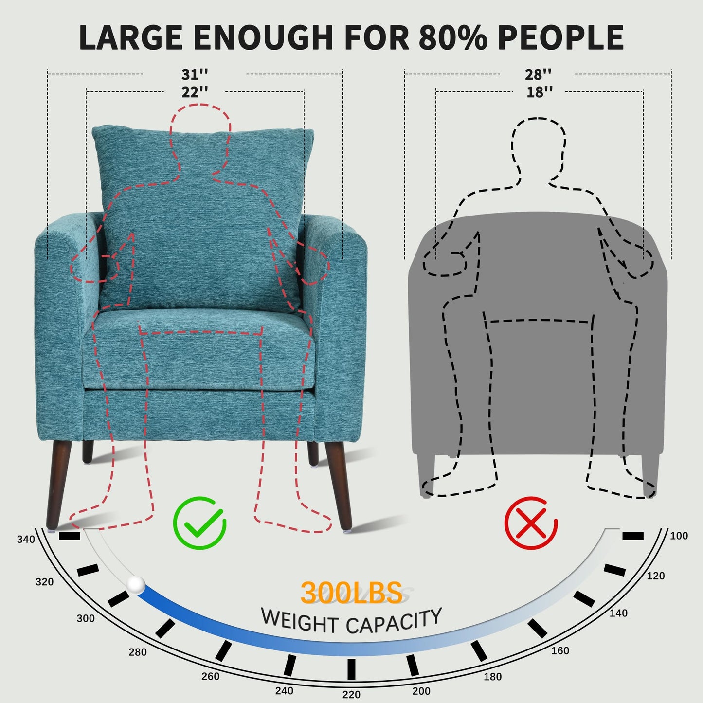 QKFF Barrel Accent Chair with Back Pillow, Large Upholstered Armchair with Solid Wood Legs Modern Reading Chairs for Living Room Bedroom