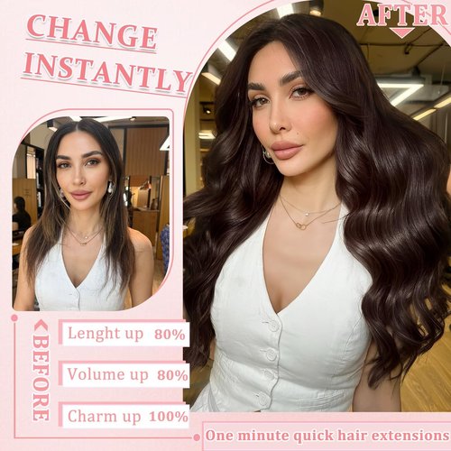 Clip in Hair Extensions Real Human Hair Clip in Extensions for Women Seamless Invisible Dark Brown Natural Remy 100% Human Clips ins Extension 8pcs Double Weft 20 inch 3.7oz/105g