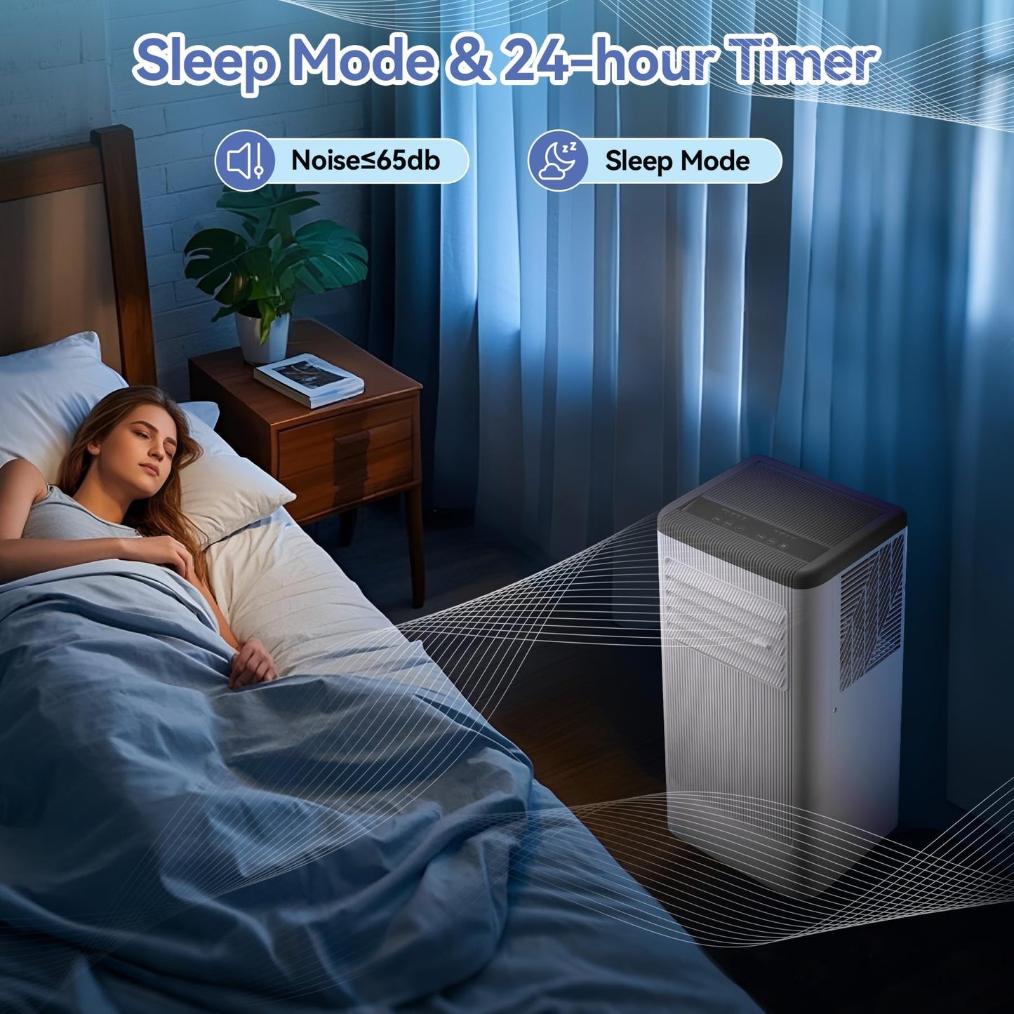 8,000 BTU Portable Air Conditioner, Smart Control, Cools up to 420 Sq. Ft., with Dehumidifier & Fan mode, Easy- to-use Remote Control for Bedroom/Dorms/Indoor Rooms, White