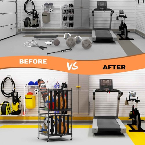 WALMANN Garage Ball Storage, Sports Ball and Sport Equipment Organizer Ball Storage Rack Indoor/Outdoor Rolling Ball/Toy Storage Cart