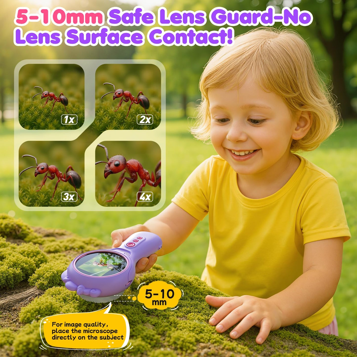 Flooyes Microscope for Kids 5-12, 5MP HD Digital Handheld Microscope with 4X Magnification, Mini Pocket Portable MicroScope Educational Science Toys Birthday Gifts for Age 4 5 6 7 8 9 10 11 Girls