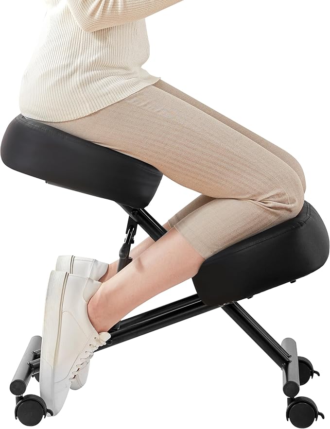 SOMEET Ergonomic Kneeling Chair, Modern Style, Kneeling Office Chair, Black Pu Kneeing Chair, Metal Frame, Foam Seat, 250 lbs Weight Capacity, Adjustable Height, Lockable Casters