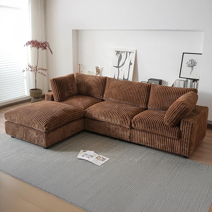 WJShome Cloud Couch Modular Sectional Sofa,118" Oversized L Shaped Sofa with Ottoman,Plush 4 Seater Comfy Couch with Chaise Convertible Couches for Living Room,Covers Washable&Replaceable (Brown)