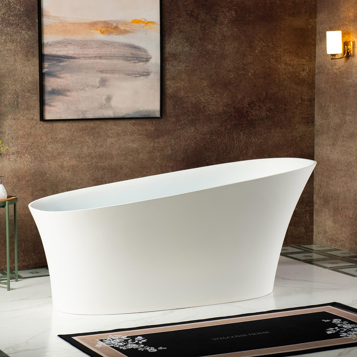 WOODBRIDGE 67 in. x 29.5 in. Stone Resin Luxury Contemporary Solid Surface Freestanding Bathtub in Matte White