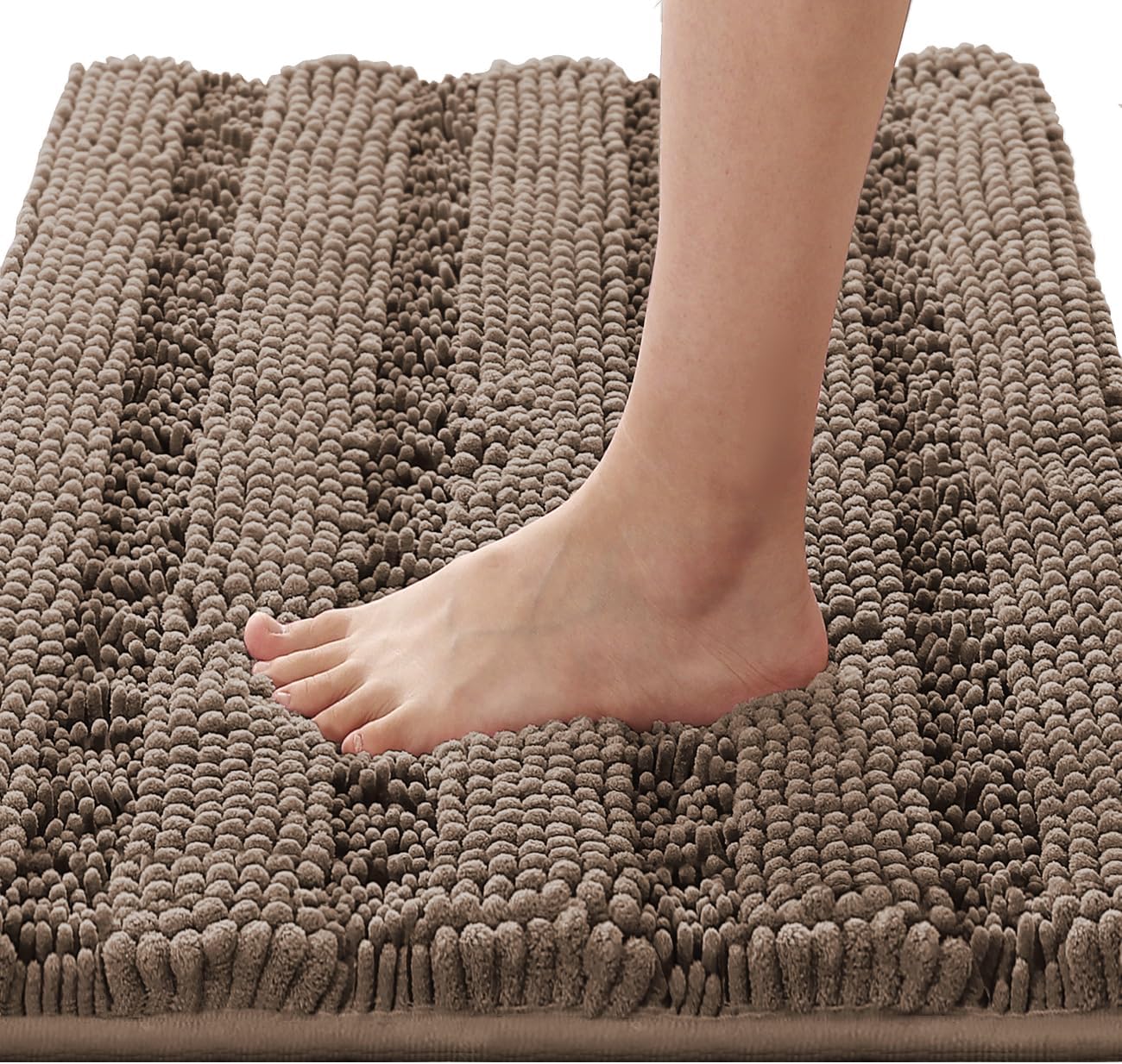 H.VERSAILTEX Bath Rugs for Bathroom Non Slip Bath Mats Extra Thick Chenille Striped Rug 20" x 32" Absorbent Non Skid Fluffy Soft Shaggy Washable Plush Mat for Indoor, Bath Room, Tub - Taupe Brown