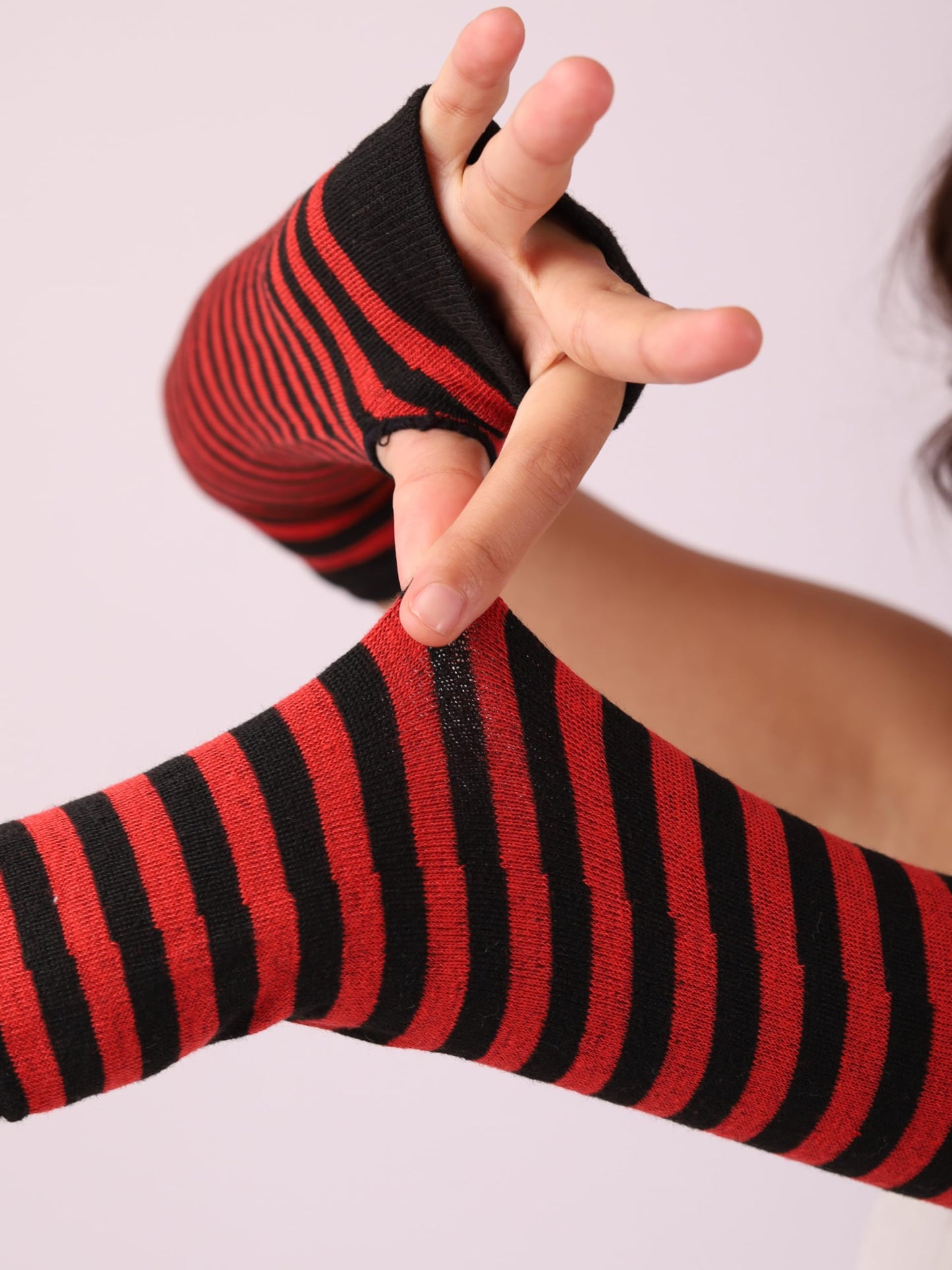Sacina Black Red Long Fingerless Gloves, Arm Warmers Y2k, Goth Punk Gloves, Emo Accessories