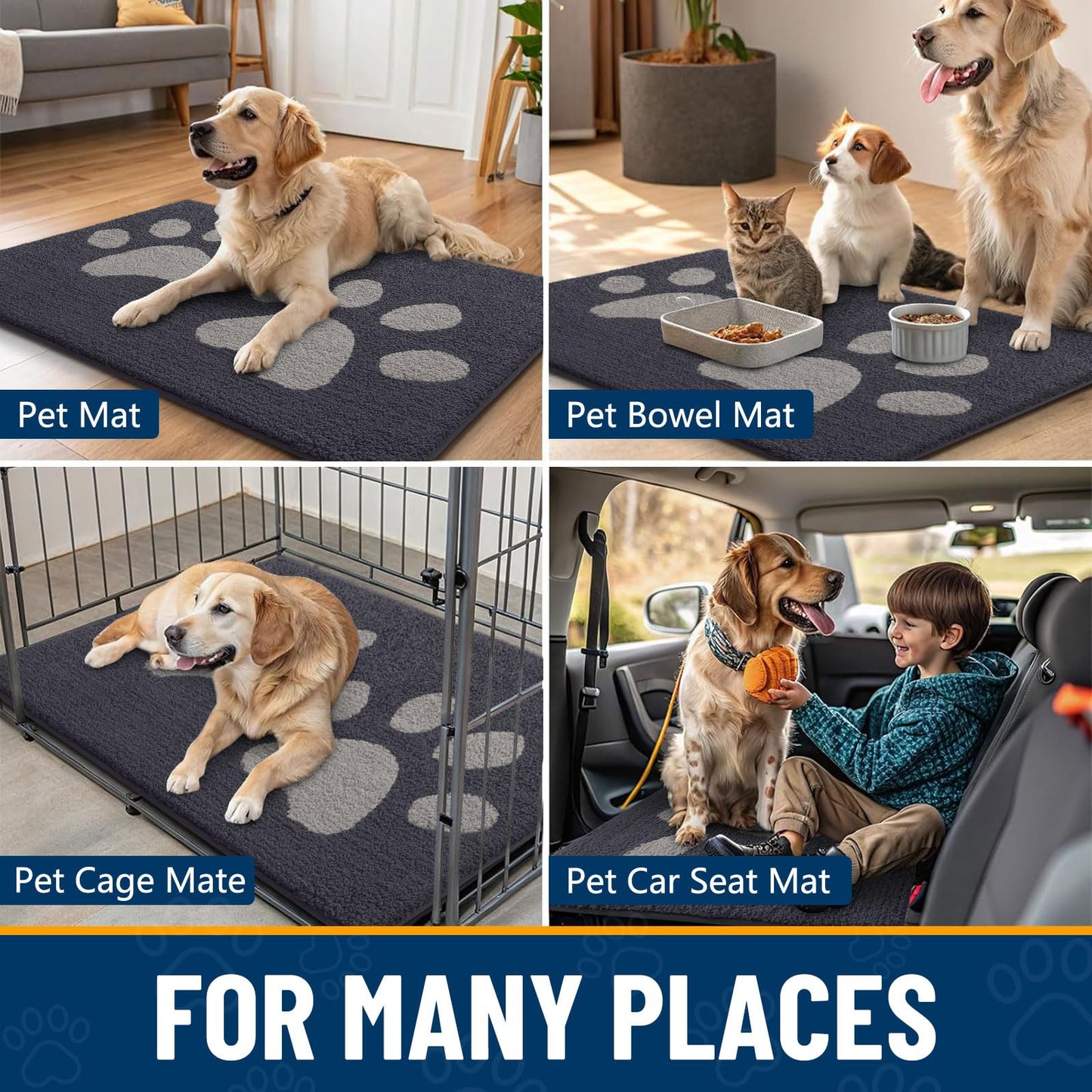 Smiry Dog Door Mat for Muddy Paws 30x20, Dirt Trapper Non Slip Washable Indoor Doormats, Absorbent Entryway Carpet for Inside Floor, Dark Grey