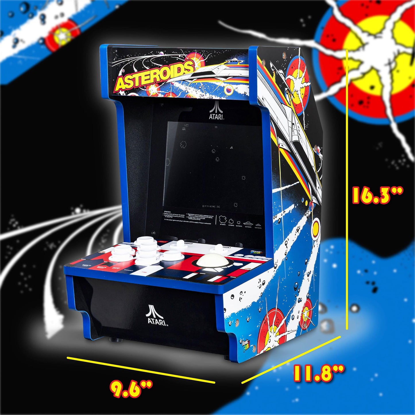 Arcade Classics - Atari Asteroids Counter Series Game Machine, 5 Games, 8" Liquid Crystal Screen - Mini Cabinet, Portable Gaming, Retro, Countertop Console, Basement Decoration, Man Cave