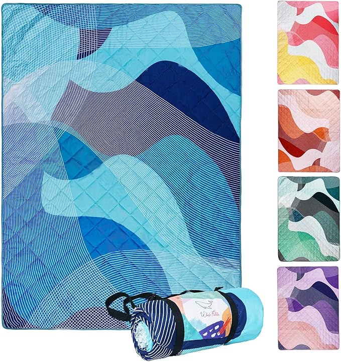 Whale Flotilla Extra Large Waterproof Picnic Blankets 60"x80", Foldable Lightweight Outdoor Blanket for Camping, Hiking, T...