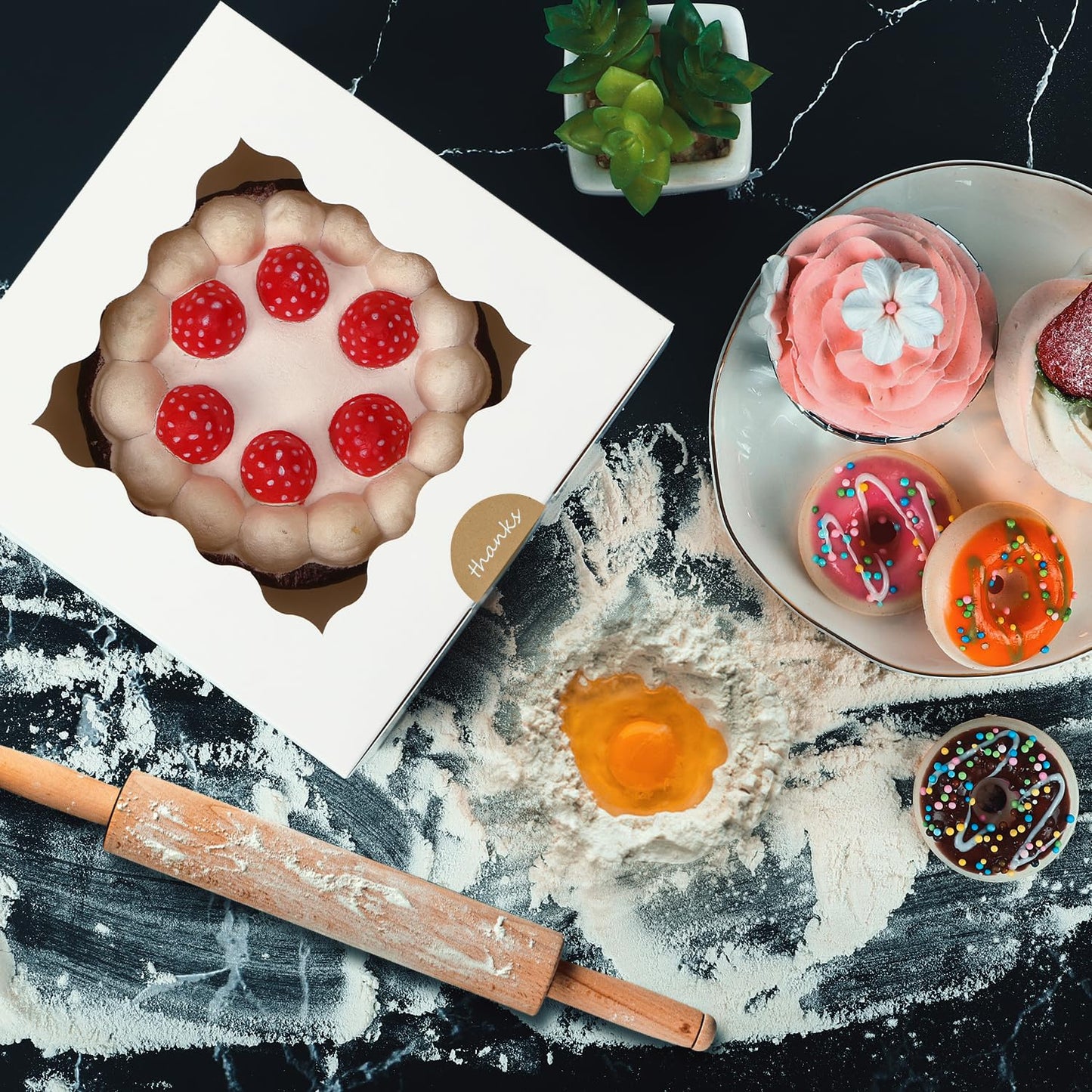 Moretoes 30pcs Cookie Boxes, 6x6x3 Inches Bakery Box with Window, White Treat Containers for Small Pie, Chocolate Covered Strawberries, Cupcake and Pastry