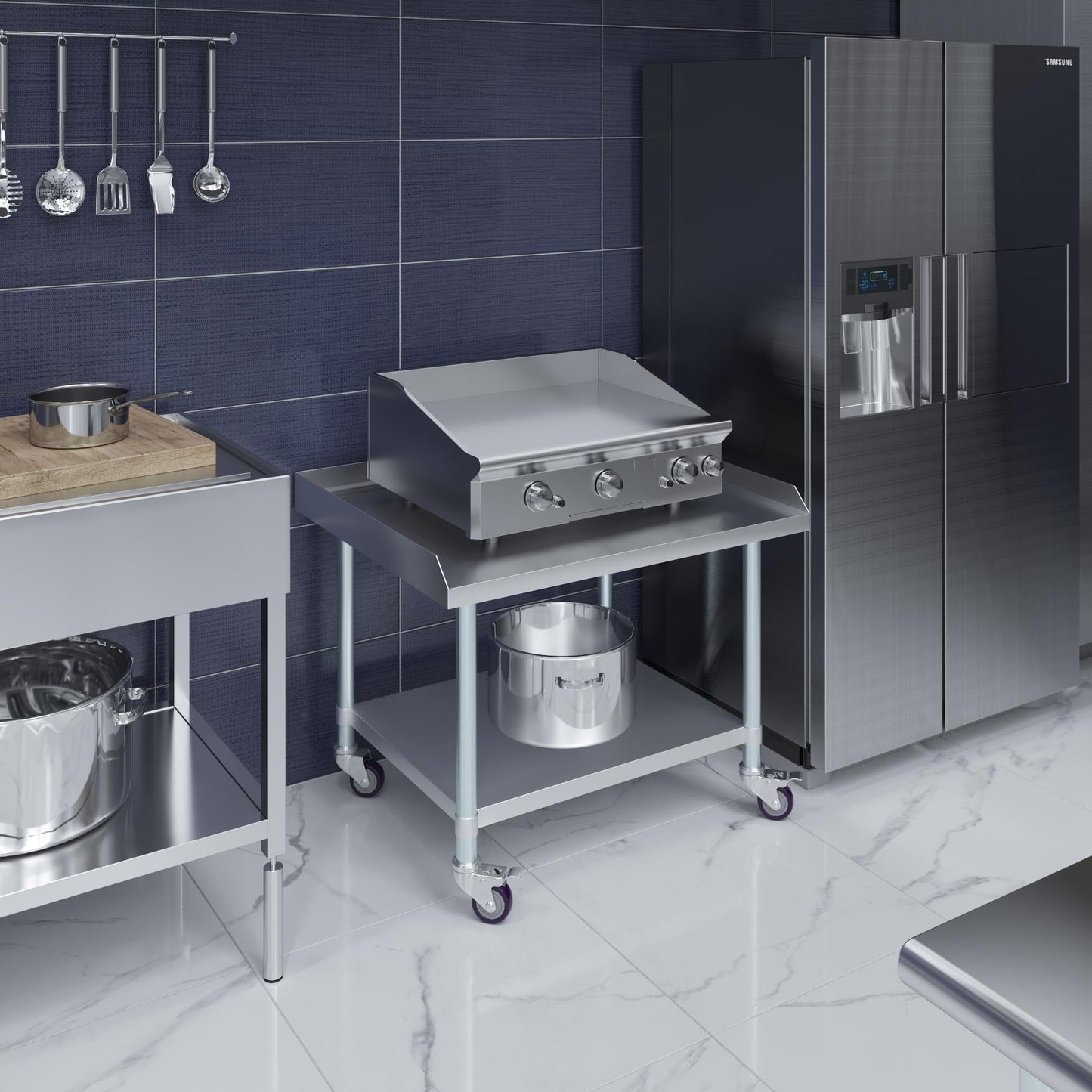 AmGood Stainless Steel Equipment Stand with Undershelf + Casters, Heavy Duty, Commercial Grade, NSF (30" Width x 36" Length + Casters)