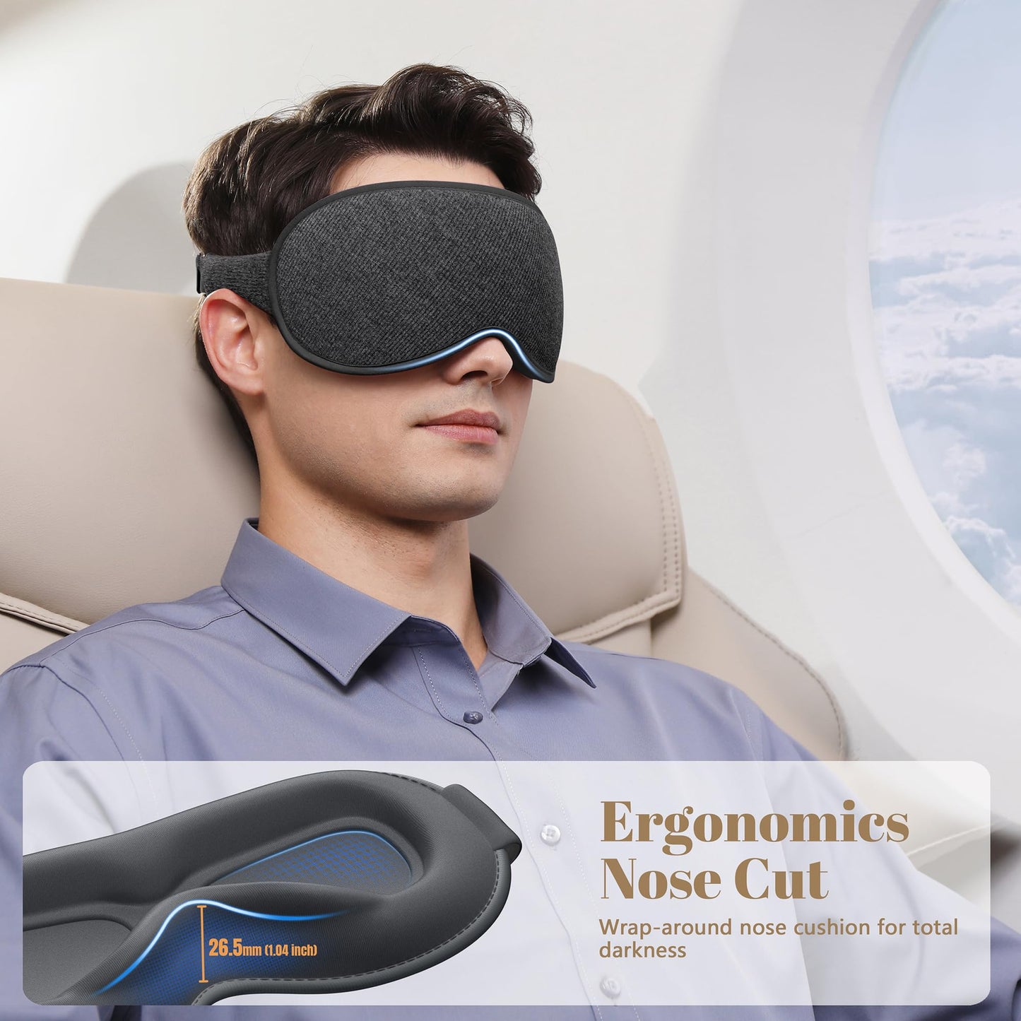 Vynix Sleep Mask for Men Women - 100% Blackout Eye Masks for Sleep, Zero Pressure 3D Sleeping Mask, Adjustable Light Blocking Eye Cover Blindfold for Travel, Nap, Night Work, Office - Gray