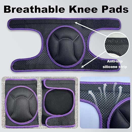 Gardening Knee Pads for Women, Mens Kneeling Pad for Cleaning Floor Washing Work, Comfortable Knee Protector for Cleaner Gardener, Adjustable Soft Knee Pad for Kneeling on Hard Floor for Christmas, Purple L (1 pair)