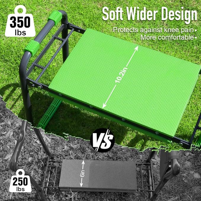 Altdorff Garden Kneeler and Seat Heavy Duty with 10.2” Wider Soft Pad, Portable Folding Stool for Gardening with Extra Hand Pruner, Sturdy Garden Kneeling Bench for Senior Help Stand, Green