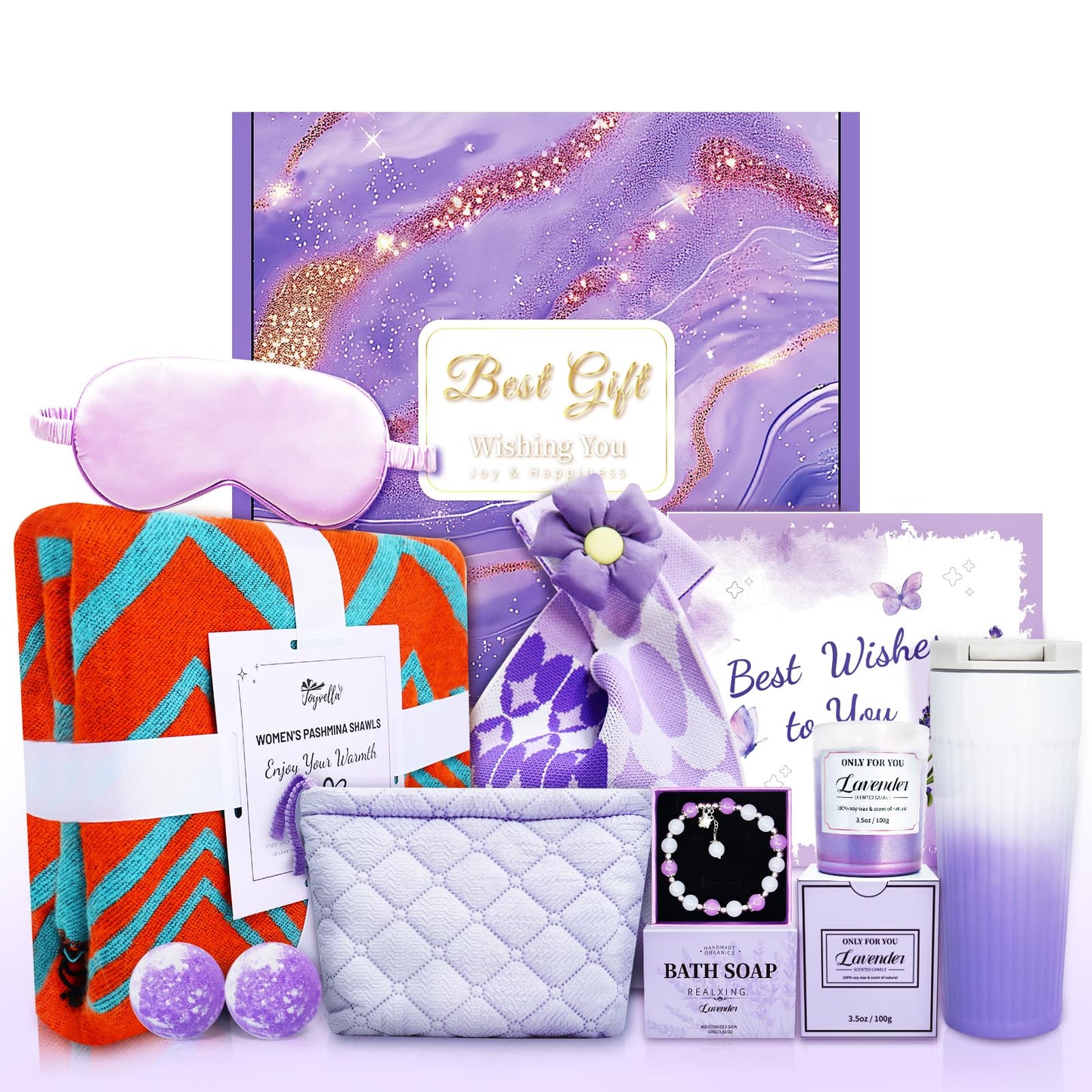Birthday Gifts for Women, Relaxing Spa Gifts Basket Care Package w/ Luxury Pashmina Shawls Blanket, Self Care Gifts Get Well Soon Gifts for Mom Wife Grandma Friend Sister