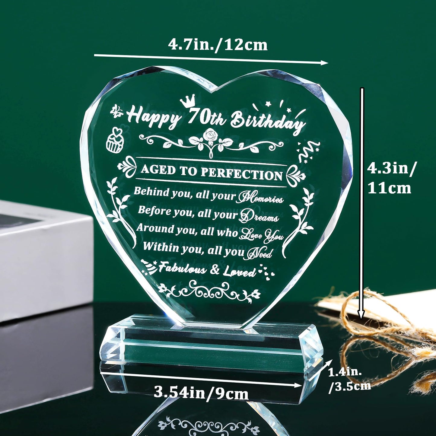 Arikyrist 70th Birthday Gifts for Women Men Laser Crystal Heart Happy 70th Birthday Decorations Ideas Gifts for 70 Year Old Women Men Mom Dad Husband Wife Friends