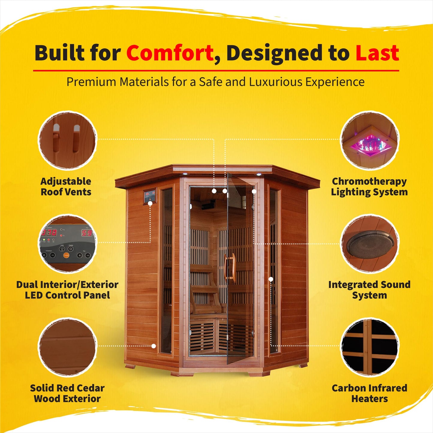 Blue Wave Hudson Bay 3-Person Cedar Corner Infrared Sauna with 7 Carbon Heaters