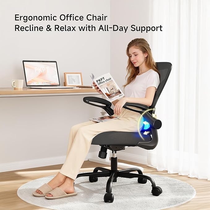 PKPT Mesh Office Chair, 330LBS Ergonomic Desk Chair with Adjustable Lumbar Support, Executive Computer Chairs for Home Office, Black