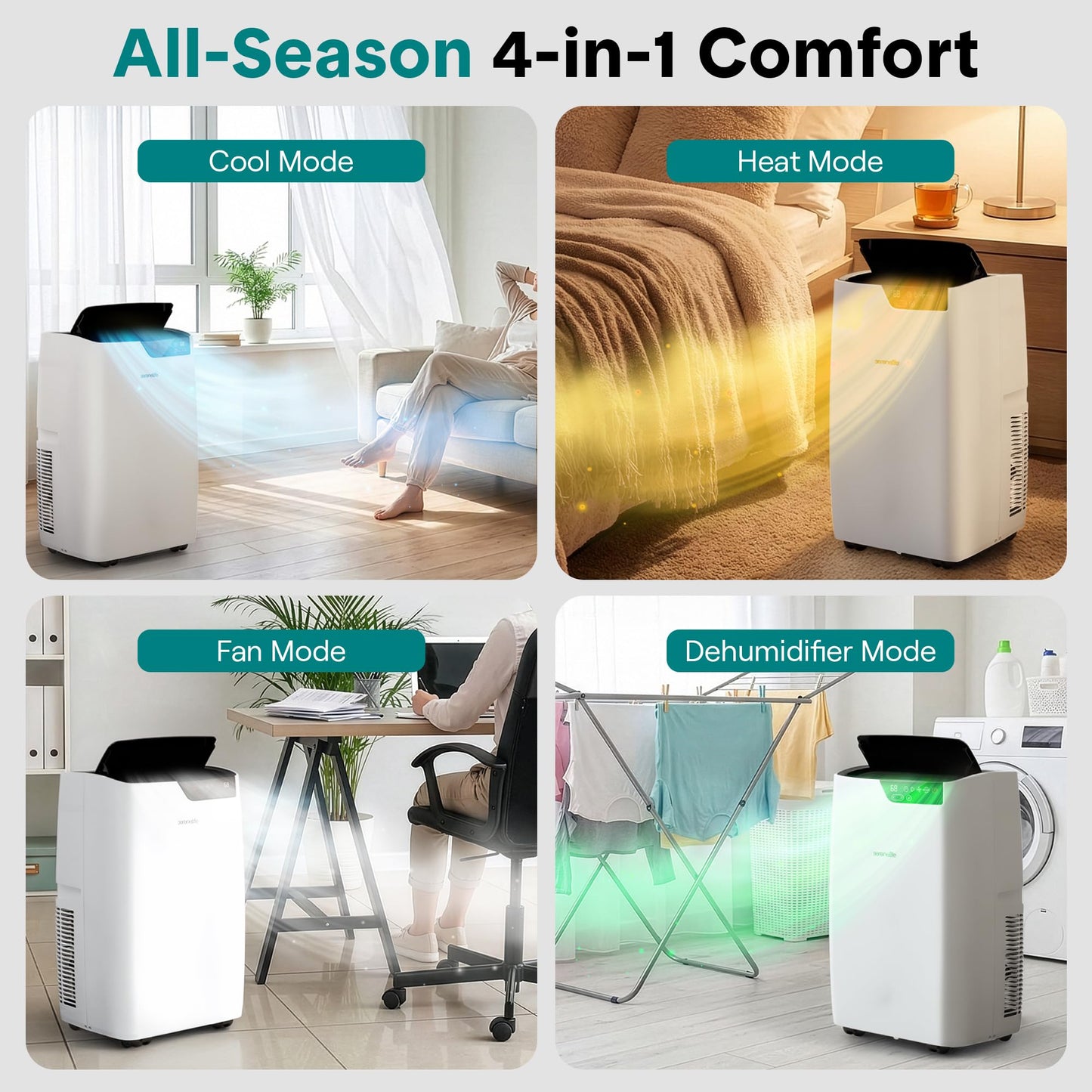 SereneLife Single Duct Portable Air Conditioner and Heater 12000 BTU Portable AC Unit with Smart WiFi Control, Dehumidifier & Fan Modes, Portable Air Conditioners for Bedroom or Room up to 450 Sq Ft