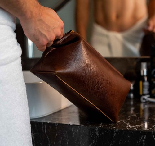 NV Holders Premium Genuine Leather Toiletry Bag for Men - The Ultimate Travel Dopp Kit and Hygiene Organizer, Perfect Men's Toiletry Travel Bag (Brown)