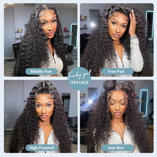 Funky girl Water Wave 13x4 HD Lace Front Wigs Human Hair 180 Density Wet And Wavy Human Hair Wig Pre Plucked Wigs for Woman With Baby Hair Natural Black Color 28 Inch