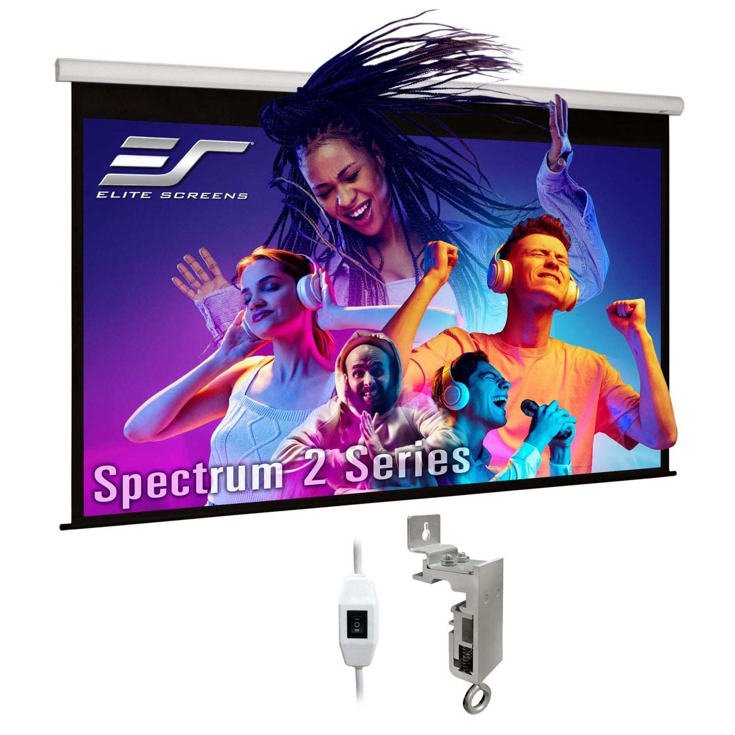 Elite Screens Spectrum2, 120-inch 16:9, 12-inch Drop, Electric Motorized Drop Down Projection Projector Screen, SPM120H-E12