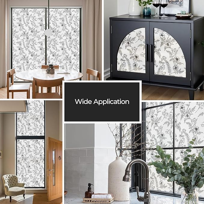 Window Privacy Film,Colorful Floral Window Stickers,Removable DIY Bouquet Static Clings, Decals for Home School Office Party Supplies,White Night Creeping, 17.3 x 78.7 in