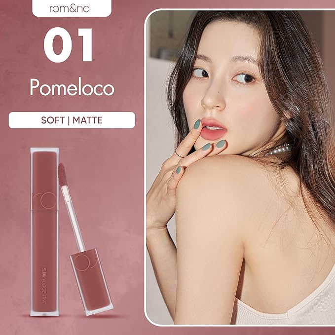 rom&nd BLUR FUDGE TINT 01 POMELOCO | K-Beauty Velvety Matte Lip Stain | Smooth, Non-Drying, Buildable Coral Flush | Effortless Blurred Effect for Warm Tones
