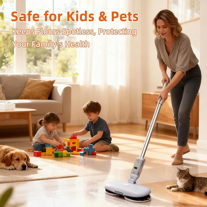 GOBOT Cordless Electric Spray Mop with High-Speed Motor, Enhanced Cleaning Power, Durable Material, LED Headlight, 300 mL Tank, Dual-Spinning Pads for Hardwood, Tile & Laminate