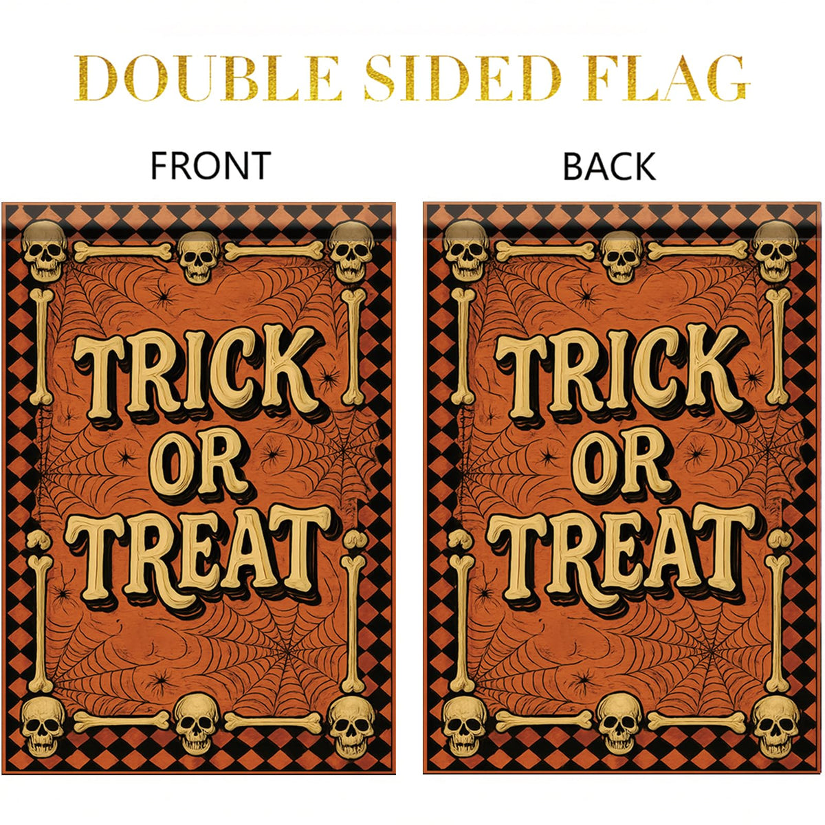 Saoplasa Halloween Garden Flag Trick or Treat Skulls Spider Webs Flag 12x18 Inch Double Sided Outdoor Yard Banner for Halloween Haunted House Spooky Trick or Treat Decoration Decor