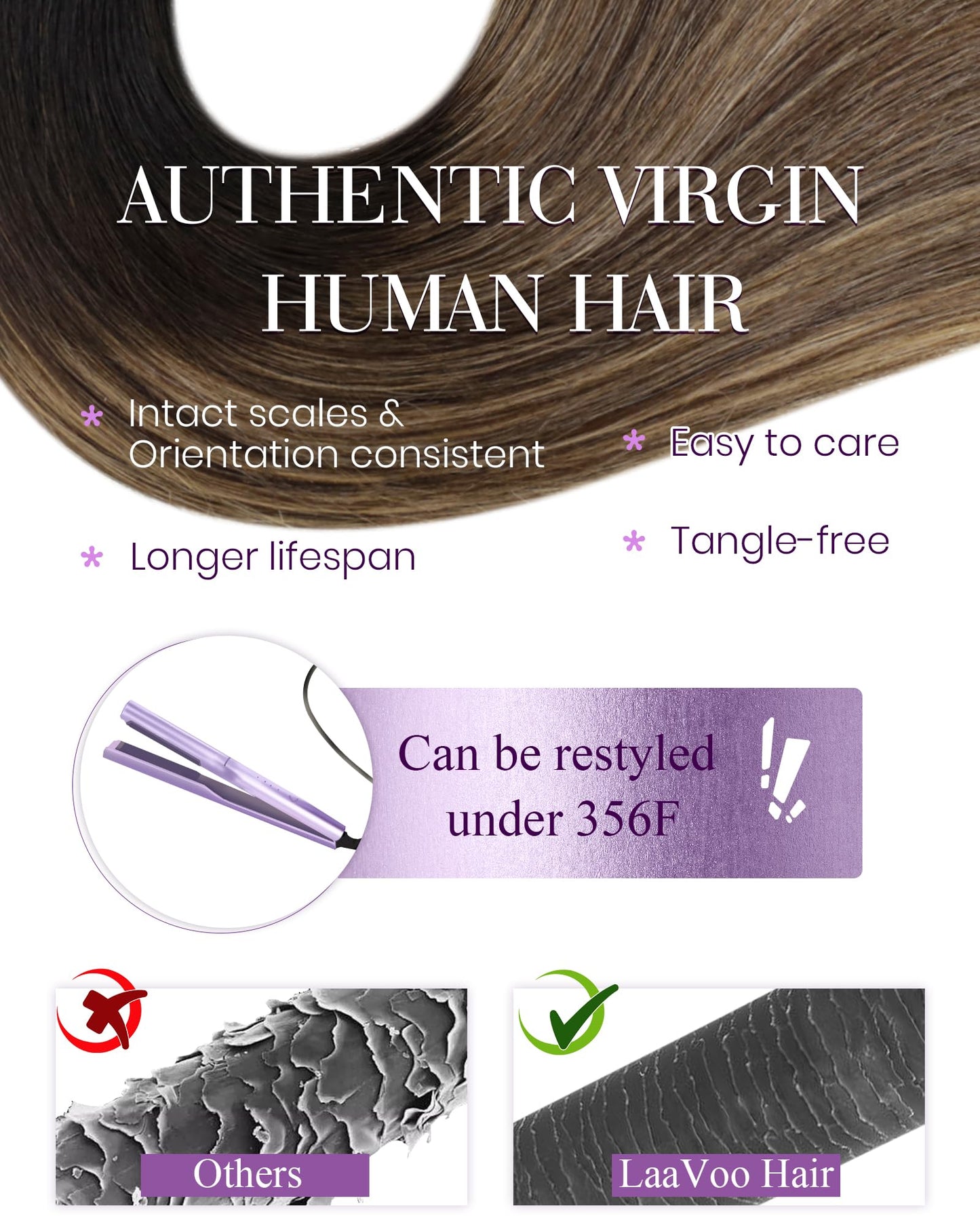 LaaVoo I Tip Hair Extensions Human Hair Balayage Natural Black to Medium Brown Ombre Caramel Brown Itip Human Hair Extensions Si