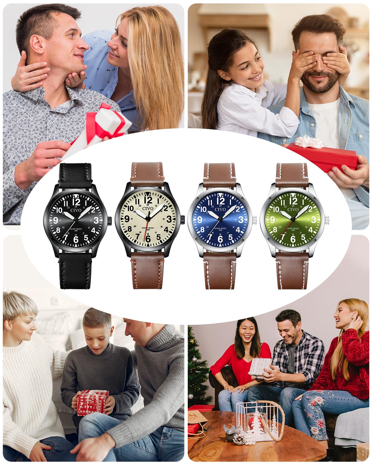 CIVO Analog Wrist Watches for Men: Leather Mens Watches Casual Design, Easy to Read, Waterproof