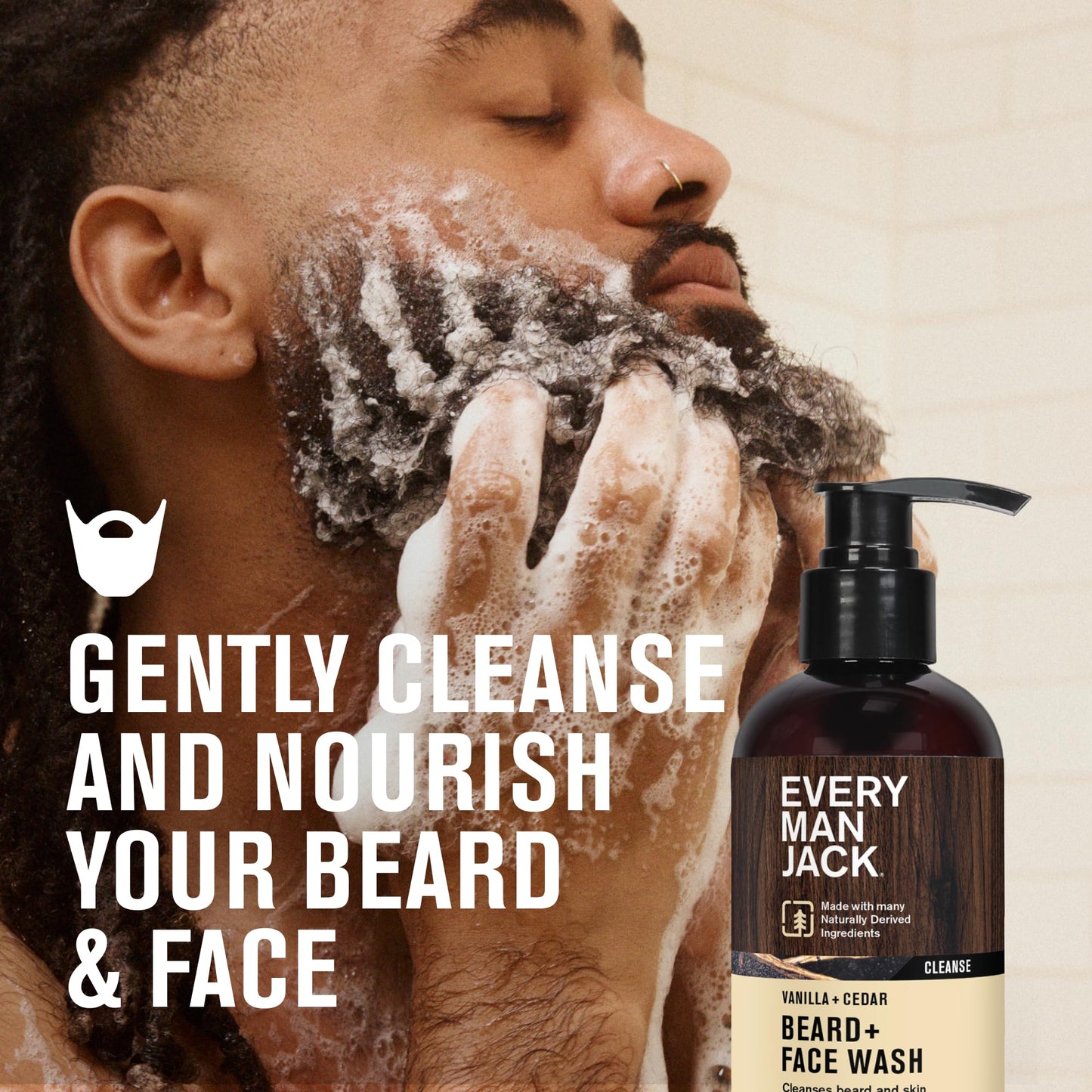 Every Man Jack Beard + Face Wash - Vanilla & Cedar Fragrance - Cleans & Softens Your Beard and Skin - Naturally Derived w/Aloe a