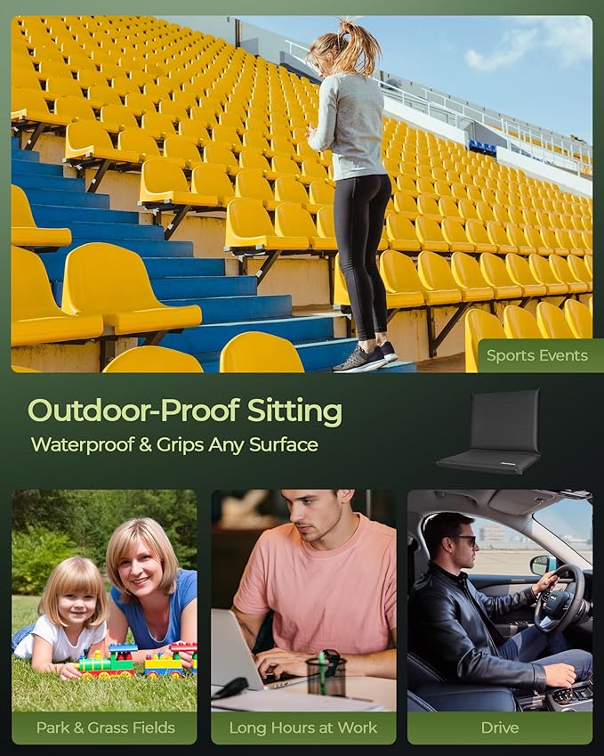 Relispo Self-Inflating Stadium Seat Cushion, Waterproof & Lightweight Inflatable Seat Cushion for Airplane Seat Travel Bleacher Camping, High Density Foam Blow up Sitting Pad for Backpacking