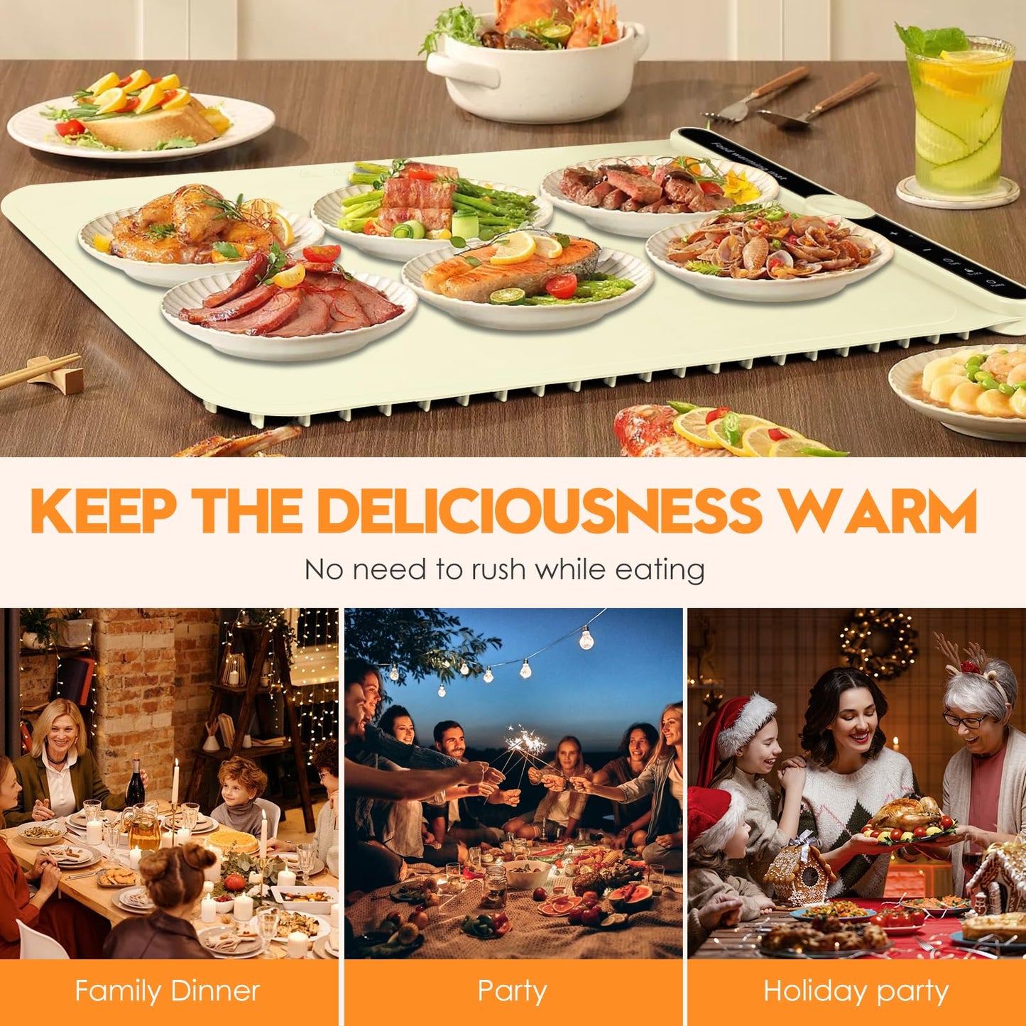 Silicone Warming Mat for Food, Fast Full Surface Heating Electric Warming Tray, 9 Level Temperature Adjustable Warming Kitchen Mat, Roll Up Food Warmer Mat for Countertop, Party, Travel