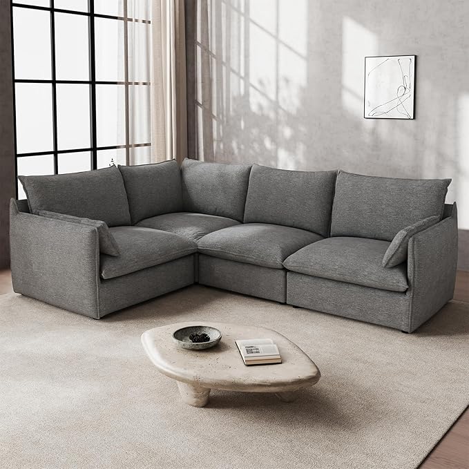 Gtilzria Waterproof Cloud Sectional Sofa for Living Room,High Backrest Down Filled Couches,5 Seater Oversized Modular V-Shaped Sofa,Detachable Couch Covers,Dark Grey