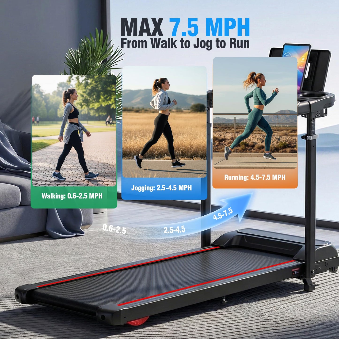 FUNMILY Walking Pad Treadmill with 15% Incline, 8 in 1 Foldable Treadmill with Desk Workstation & Adjustable Handle Bar, 3.5HP Low Noise Portable Treadmills for Home Small, 450 lbs Weight Capacity