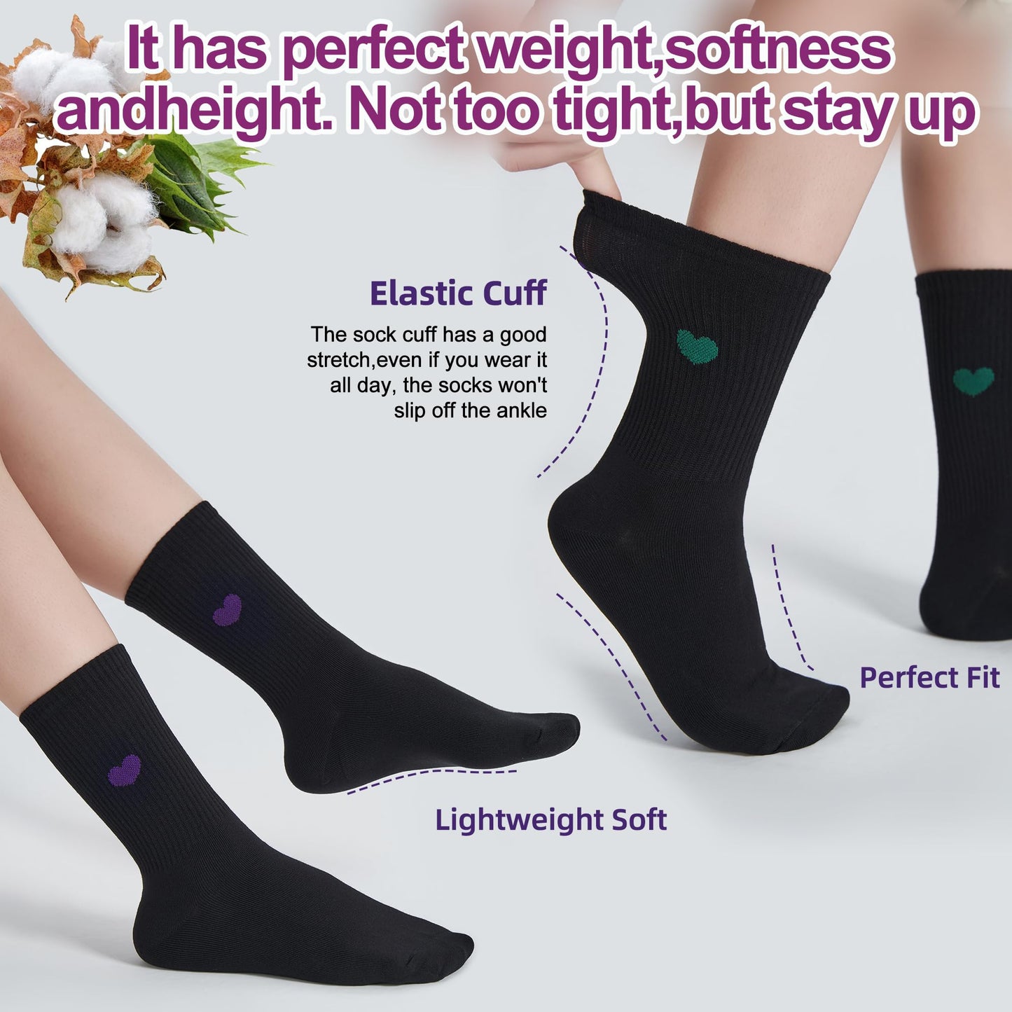 inhees Women's Cute Heart Crew Socks - 6 Pairs Cotton Novelty Casual Athletic Aesthetic Socks (Gift box)