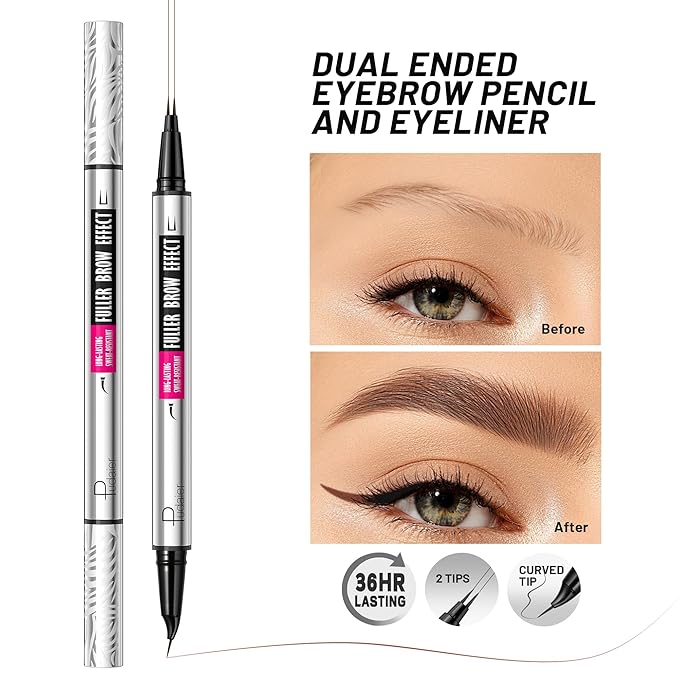 Pudaier 2 Pack 2 Fine Tip Eyebrow Pen, Waterproof Filling Faux Brow Makeup Pencils for Women with Precise Curved Brush-Tip to Fast Create Natural Hair-Like Brows, Last All-Day (Chocolate)