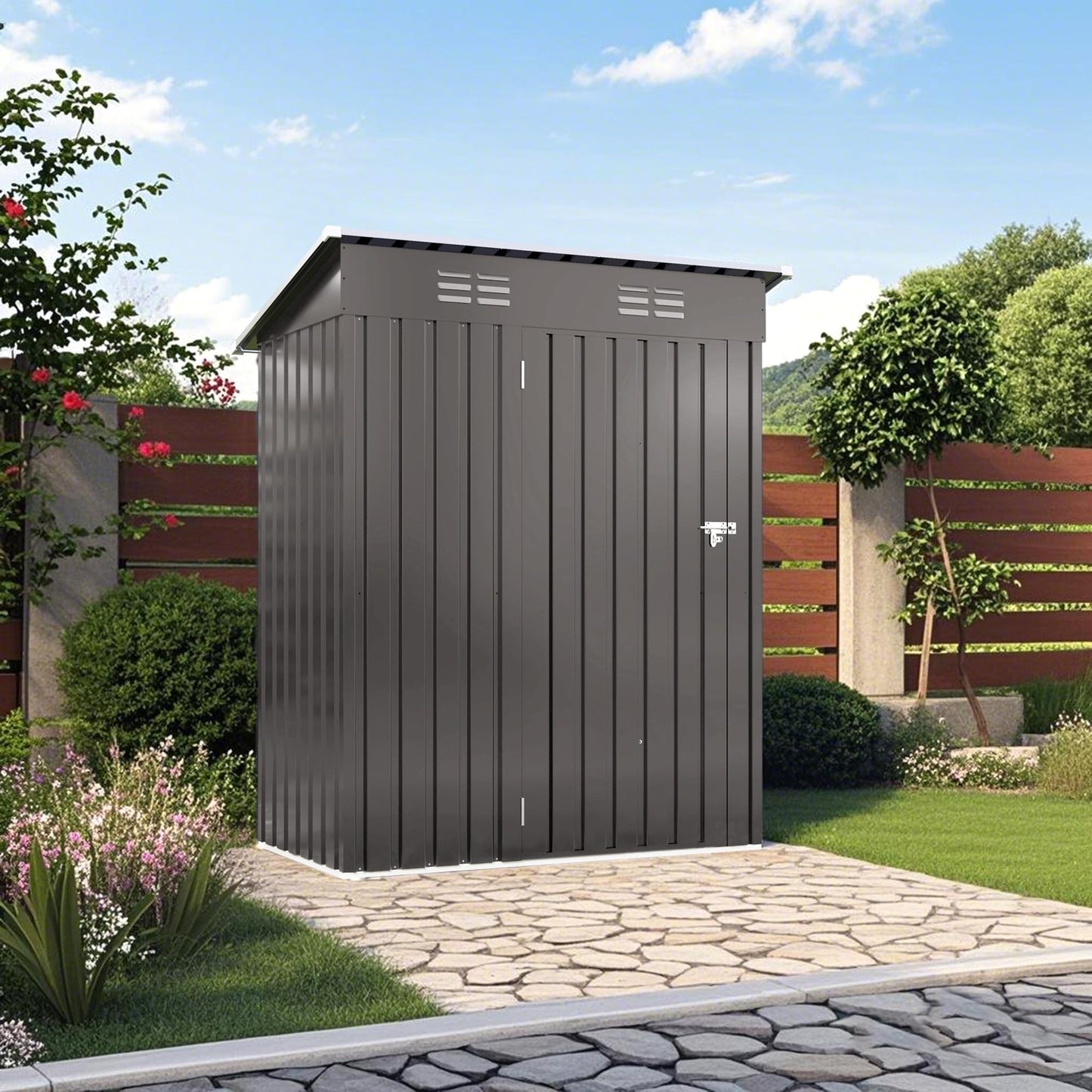 5x3FT Metal Storage Shed Outdoor Garden Tool Shed, Galvanized Steel Compact Weather Resistant Backyard Organizer, Lockable Utility Storage House for Patio Courtyard Equipment Storage Multi Use