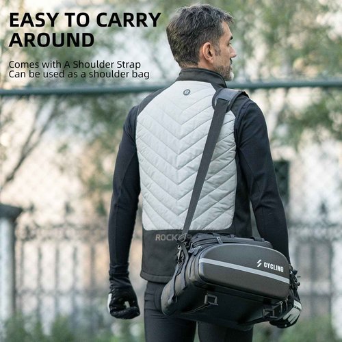 ROCKBROS Bike Rack Bag Bike Trunk Bag, Waterproof Carbon Leather Bicycle Rear Seat Cargo Bag, Expandable Bike Pannier with Water Bottle Holder, 3 in 1 Multifunctional Handbag