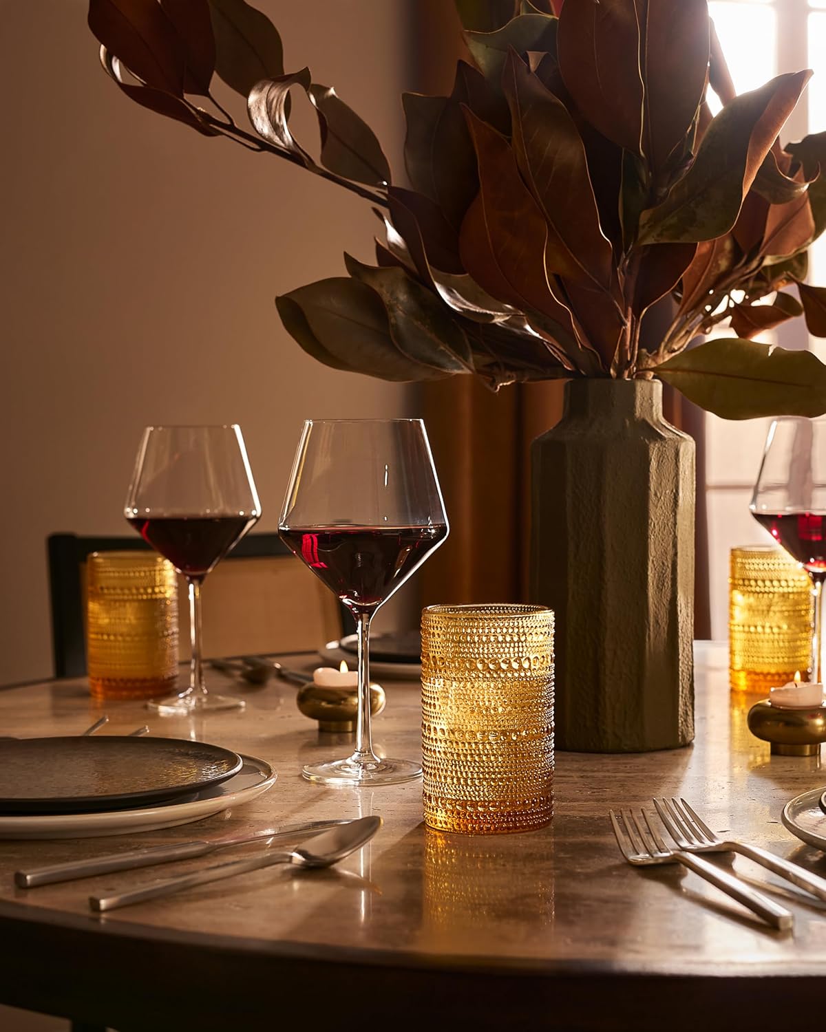 Fortessa Jupiter Beaded Hobnail Glass, 13 Ounce Iced Beverage (Set of 6), Amber