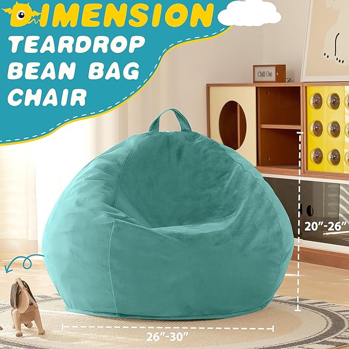 HABUTWAY 2FT Bean Bag Chair, 2' Beanbags Small Bean Bag Chairs with Filling, Teardrop Bean Bag Chair Luxurious Velvet Ultra Soft Fur with Removable Cover (Aqua Ombre)